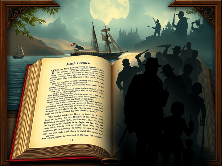 Characters coming out of a book with a story setting in the background representing rising conflict and characters acting versus reacting in sequence 3 of Act 2