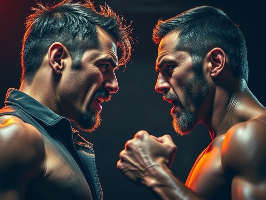 Two male characters going head to head with one another representing the man vs. man story conflict