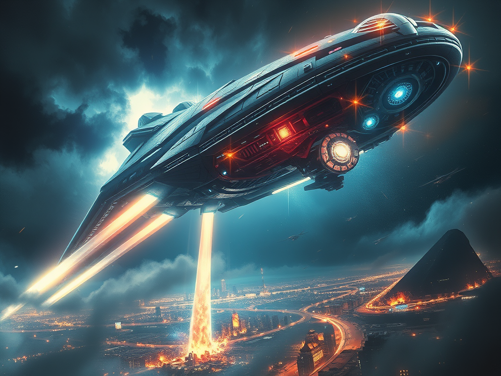 An alien mothership shooting fire down to Earth to compare a metaphor to the mothership of literary devices