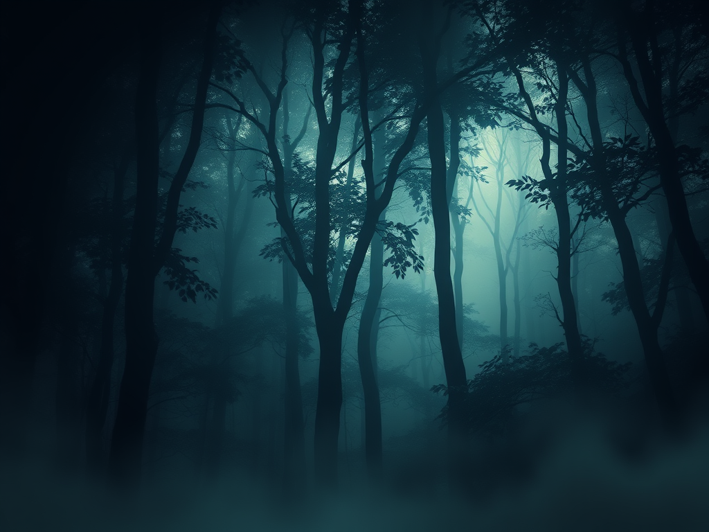 A dark ominous forest scene emphasizing tone in story