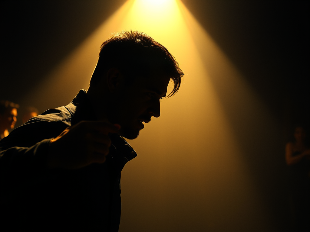 A spotlight on a man heading out on a journey, emphasizing sequence 2 in story structure